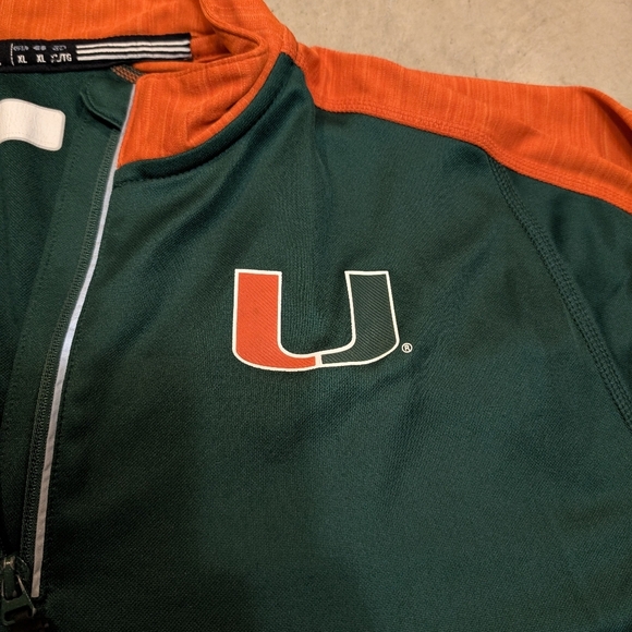 Adidas University Of Miami Men's XL 1/4 Zip Flaws Green Orange - Picture 2 of 10